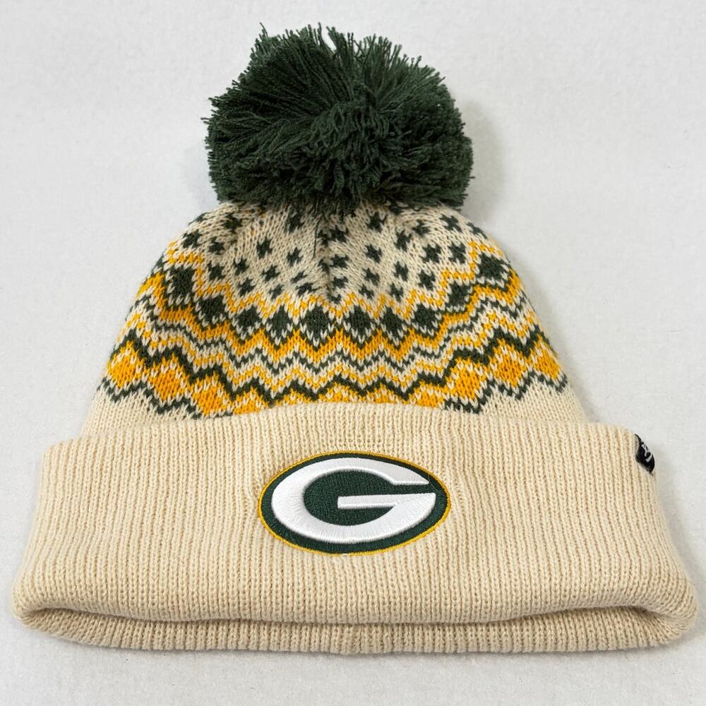 Green Bay Packers Football Knit Pom-Pom Winter Hat Embroidered Fair Isle